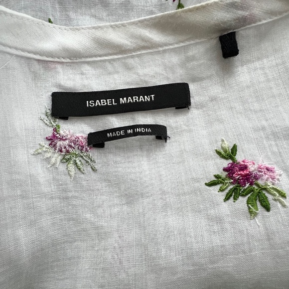 Isabel Marant Floral Rose Embroidered Blouse, Size 38/M-L, Ramie Cotton, Ruffle - Picture 10 of 14